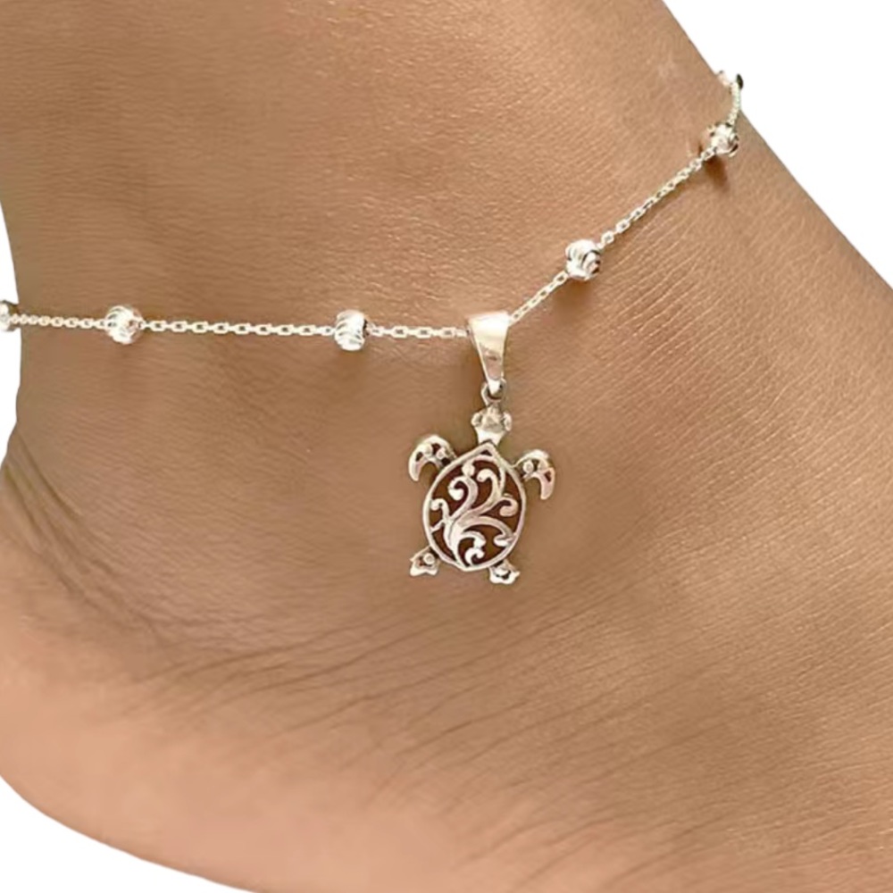 Silver Sea Turtle Charm Anklet